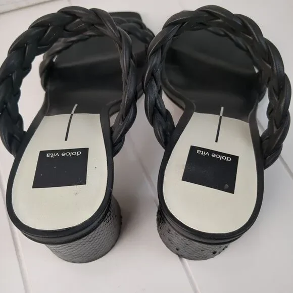 Dolce Vita Paily Black Stella Braided Straps Slip On Heeled Sandals Size 10 - Picture 5 of 13